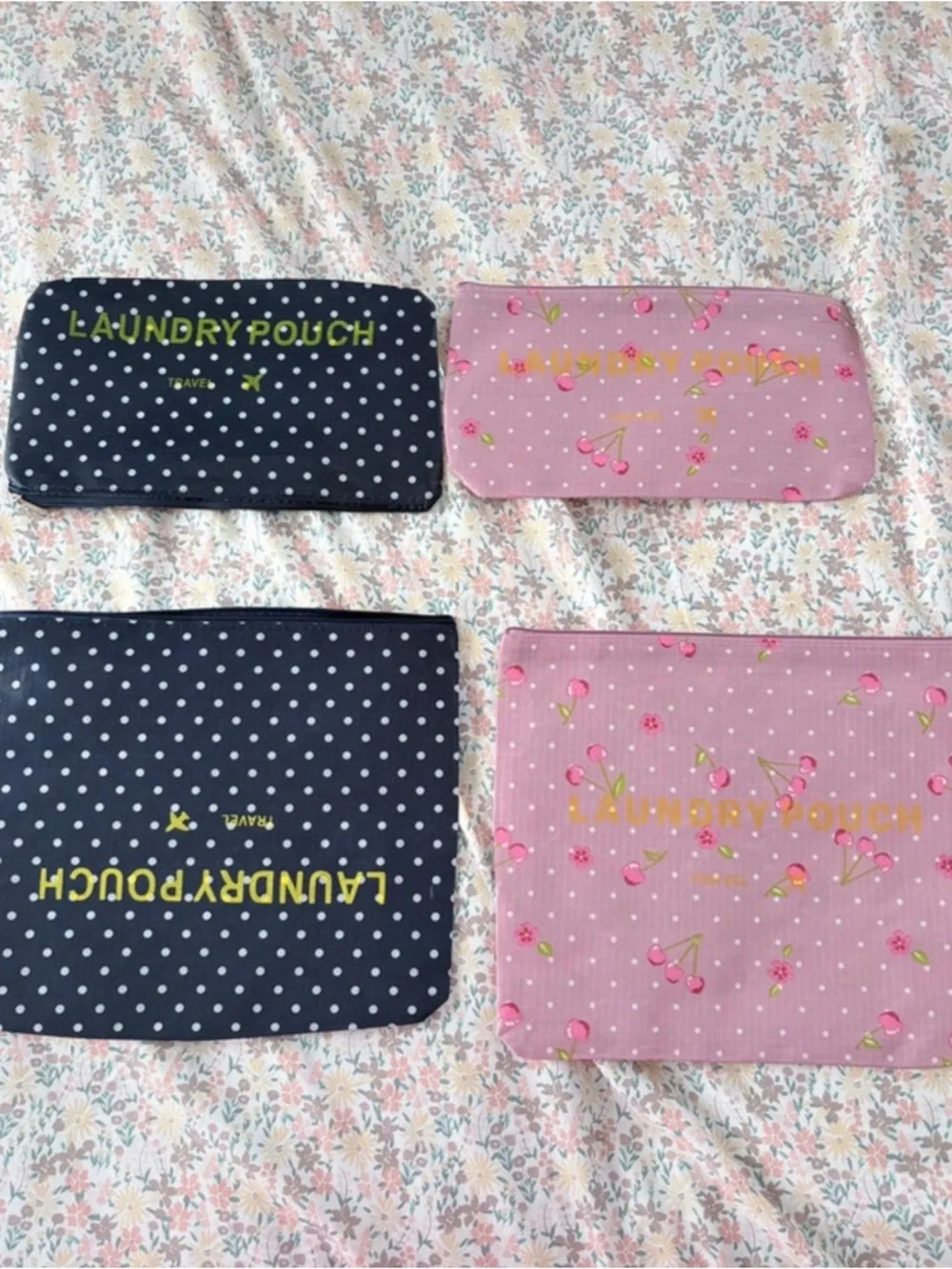 SHEIN Navy Polka Dot & Pink Cherry Laundry Pouches